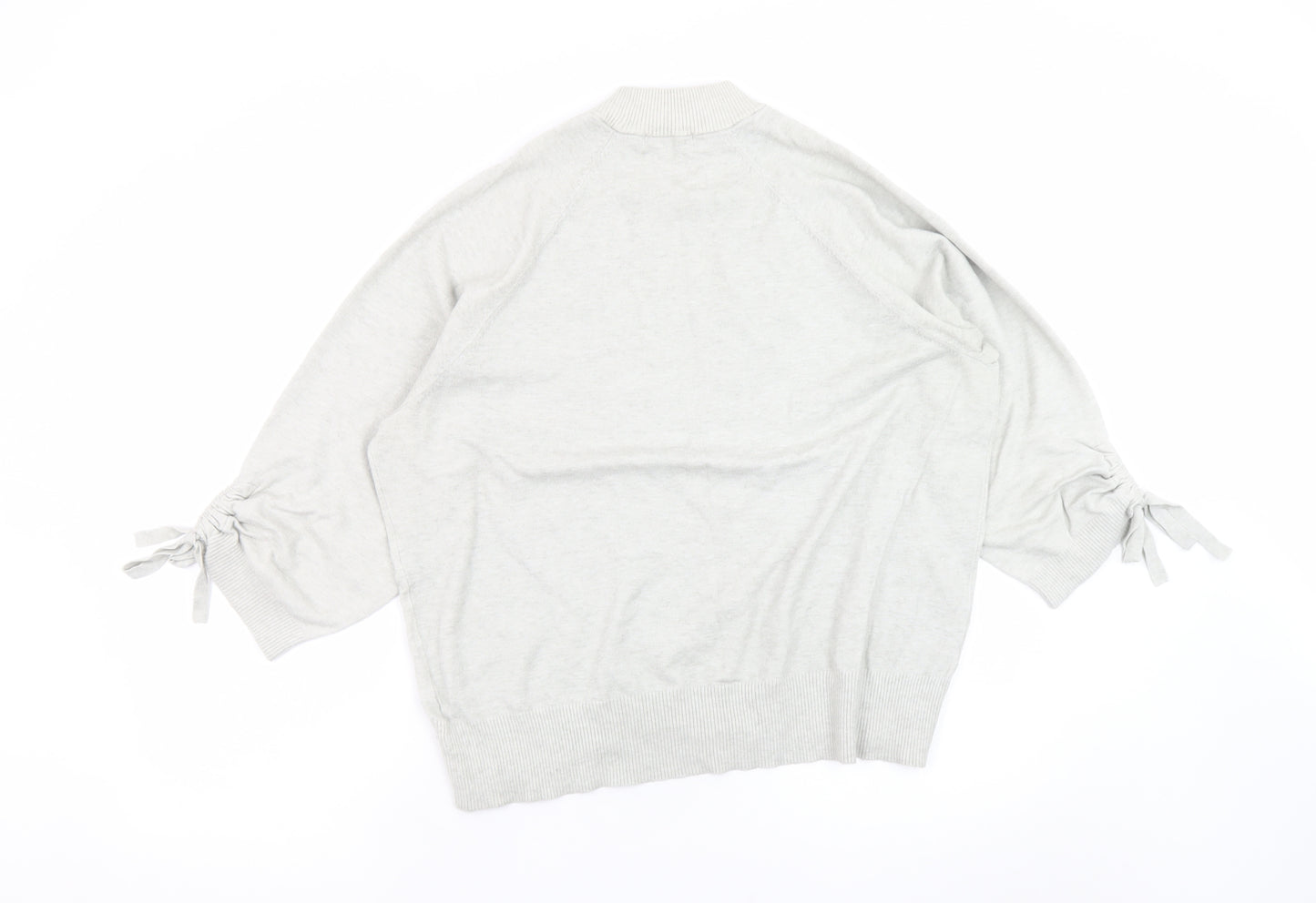 F&F Women's Grey Mock Neck 3/4 Sleeve Bow Jumper Size 14