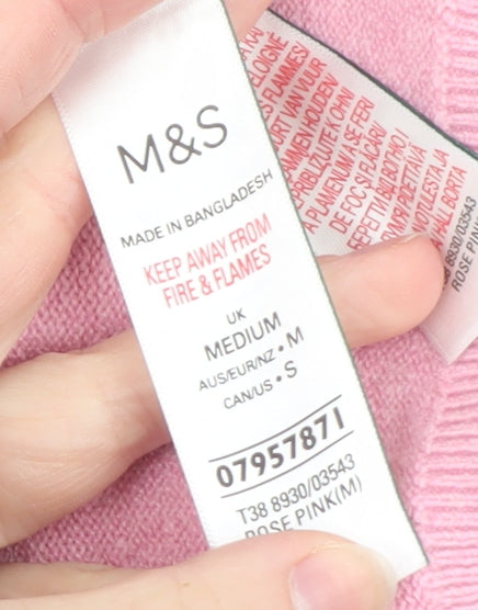 Marks and Spencer Women's Pink Roll Neck Knit Jumper Medium
