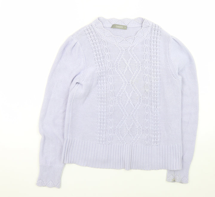 Oasis Women’s Purple Cotton Cable-Knit Jumper Size 12