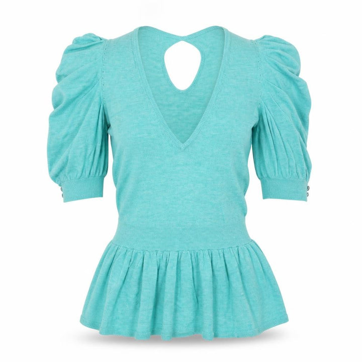 Miss Selfridge Women’s Green Puff Sleeve V-Neck Knit Blouse Size 6