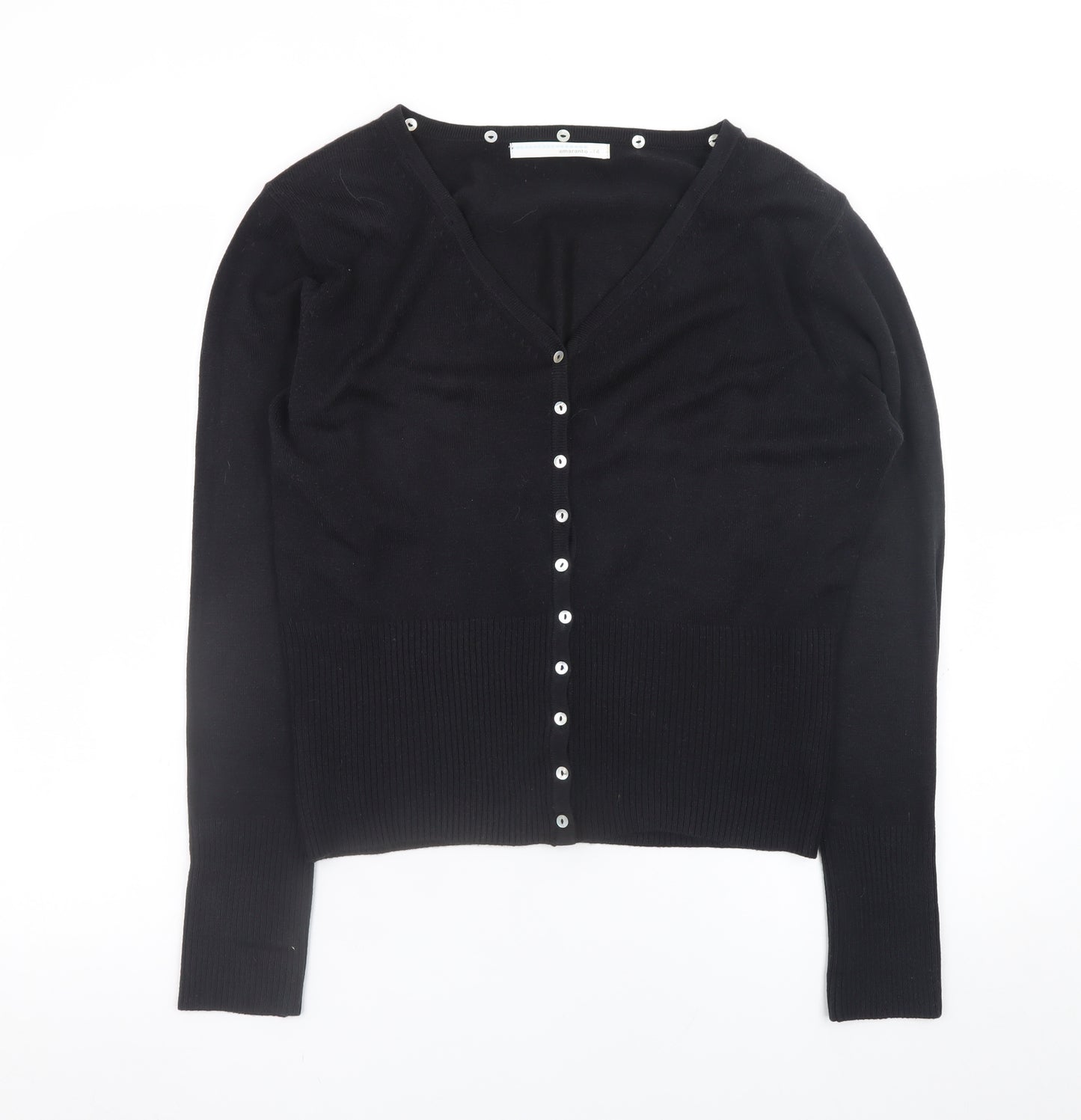 Amaranto Women's Black V-Neck Button Cardigan Size 14