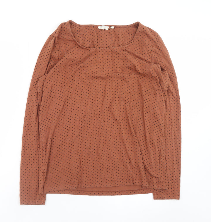 Fat Face Women’s Brown Polka Dot Long Sleeve Jersey T-Shirt Size 16