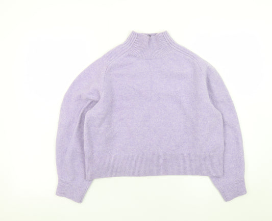 Whistles Women Lavender Wool Jumper M High Neck Relaxed Fit