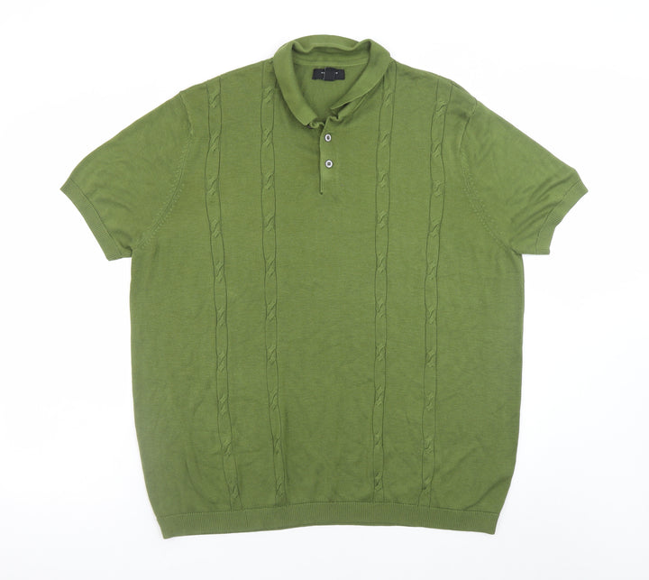 New Look Men's Green 3XL Short Sleeve Knit Polo Shirt
