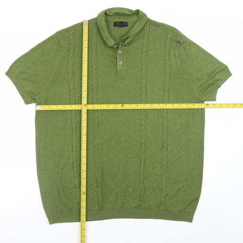 New Look Men's Green 3XL Short Sleeve Knit Polo Shirt