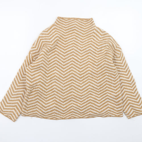 Kin by John Lewis Women's Beige Mock Neck Geometric Wool Blend Jumper M