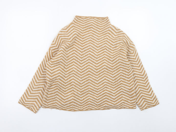 Kin by John Lewis Women's Beige Mock Neck Geometric Wool Blend Jumper M