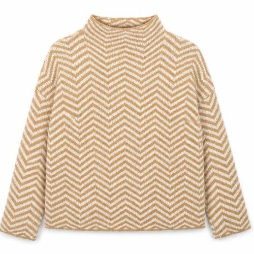 Kin by John Lewis Women's Beige Mock Neck Geometric Wool Blend Jumper M