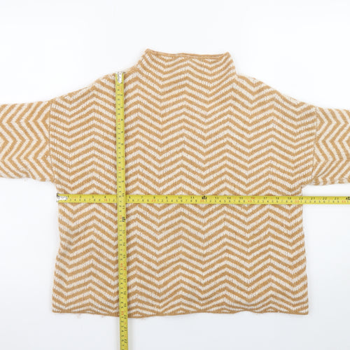 Kin by John Lewis Women's Beige Mock Neck Geometric Wool Blend Jumper M
