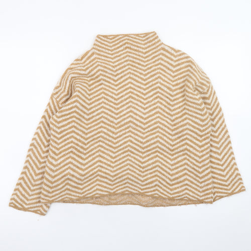Kin by John Lewis Women's Beige Mock Neck Geometric Wool Blend Jumper M