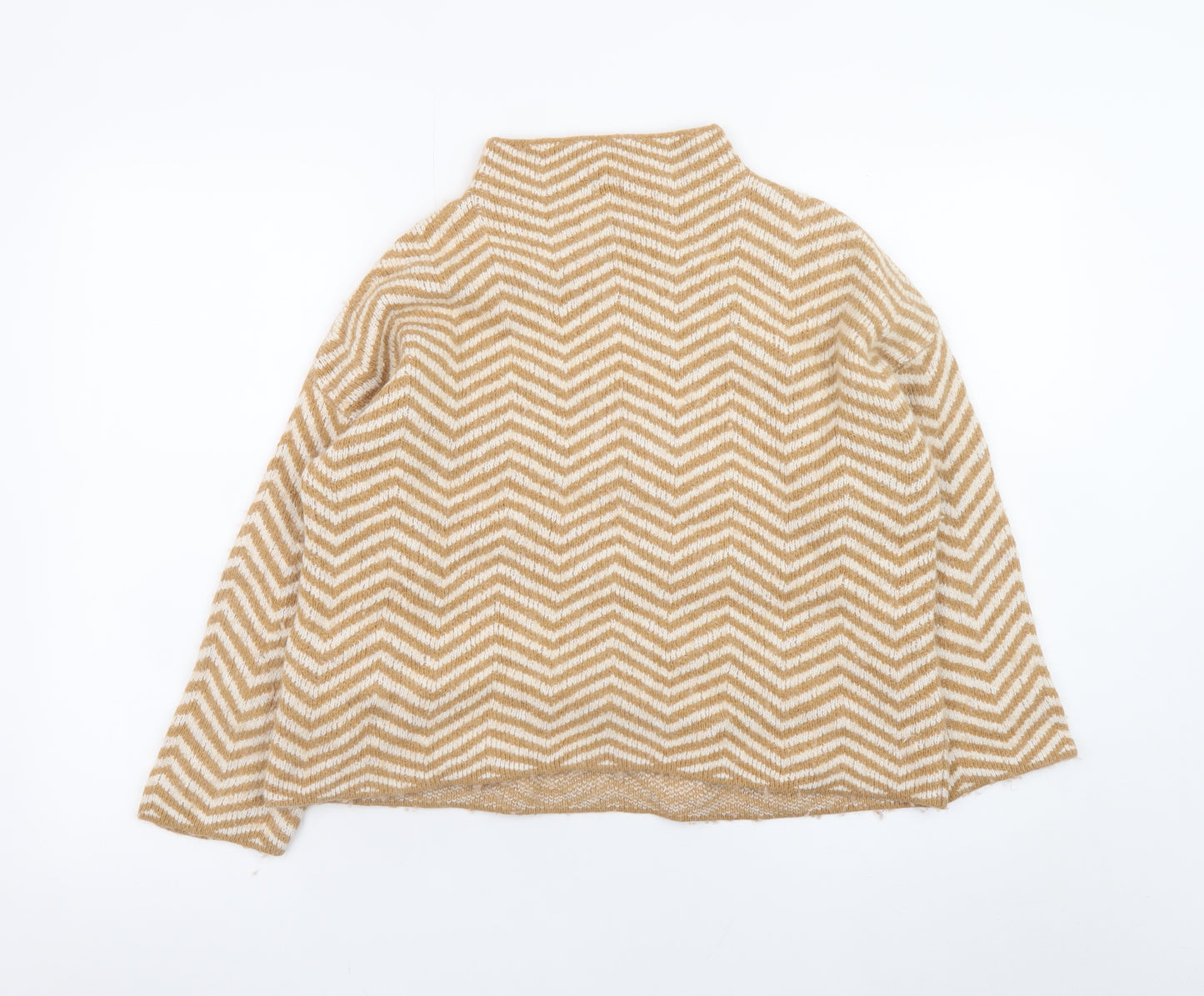 Kin by John Lewis Women's Beige Mock Neck Geometric Wool Blend Jumper M