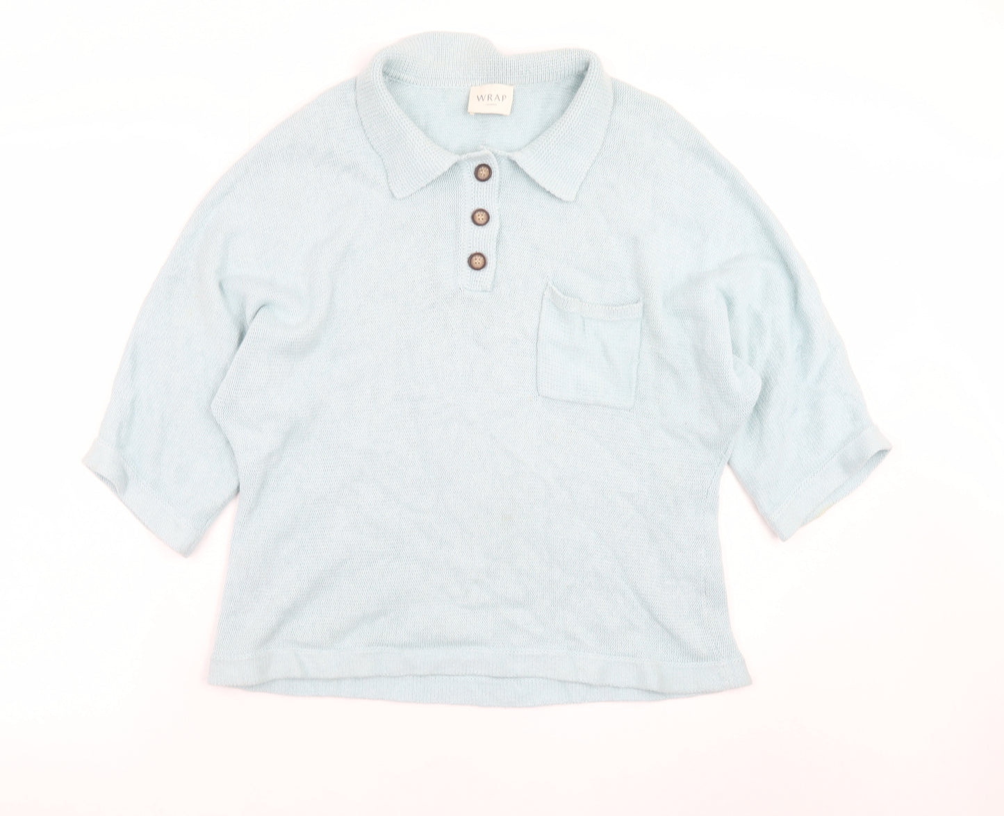 Wrap London Womens Blue Collared Henley Knit Jumper Size 10