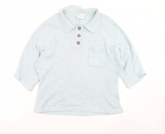 Wrap London Womens Blue Collared Henley Knit Jumper Size 10