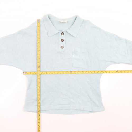 Wrap London Womens Blue Collared Henley Knit Jumper Size 10