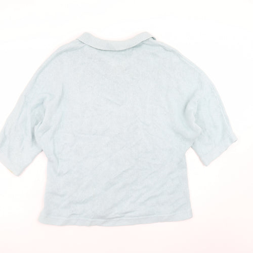 Wrap London Womens Blue Collared Henley Knit Jumper Size 10