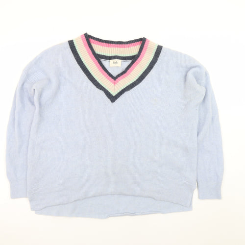Hush Women's Blue Wool Cashmere V-Neck Jumper Size M