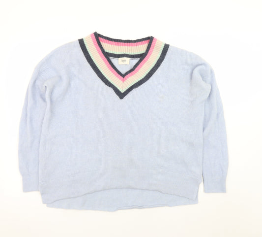Hush Women's Blue Wool Cashmere V-Neck Jumper Size M