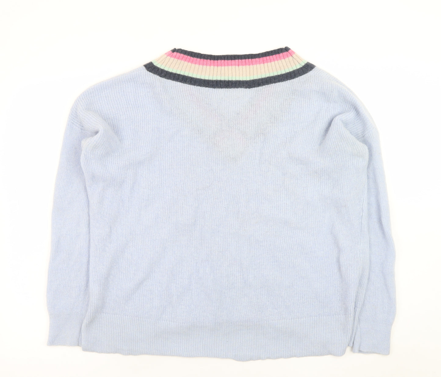 Hush Women's Blue Wool Cashmere V-Neck Jumper Size M