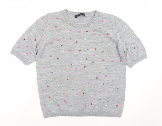 Marks and Spencer Women’s Grey Beaded Short Sleeve Knit Jumper Size 14