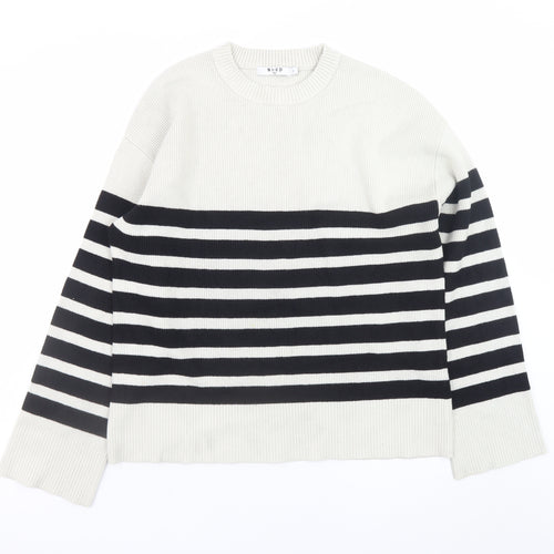 NA-KD Women’s Black White Stripe Knit Jumper Size S Crew Neck Pullover