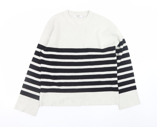 NA-KD Women’s Black White Stripe Knit Jumper Size S Crew Neck Pullover