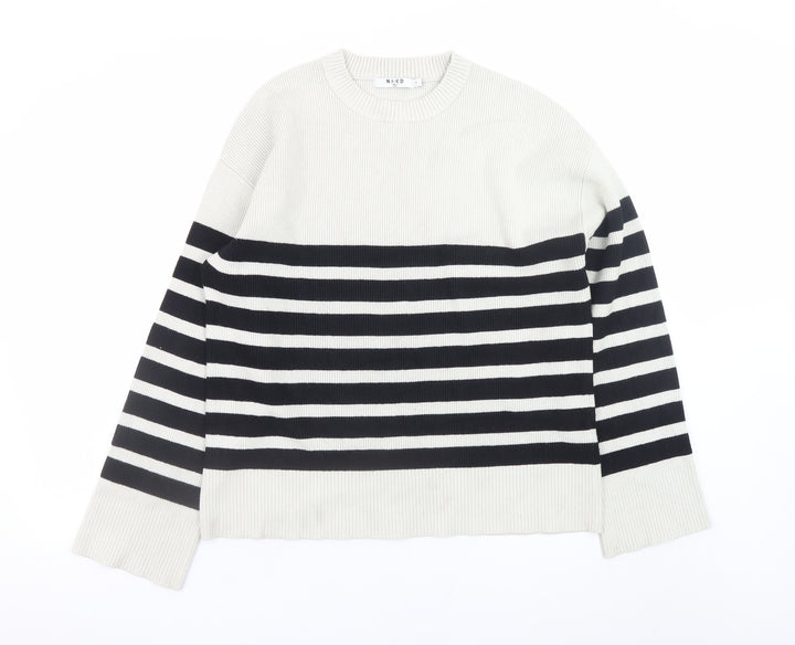NA-KD Women’s Black White Stripe Knit Jumper Size S Crew Neck Pullover