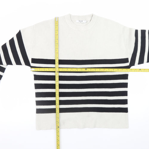 NA-KD Women’s Black White Stripe Knit Jumper Size S Crew Neck Pullover