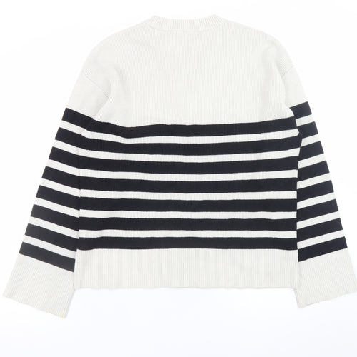 NA-KD Women’s Black White Stripe Knit Jumper Size S Crew Neck Pullover