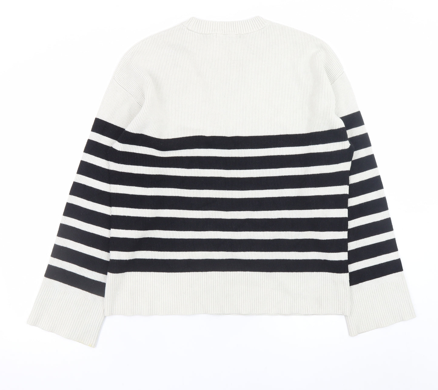 NA-KD Women’s Black White Stripe Knit Jumper Size S Crew Neck Pullover