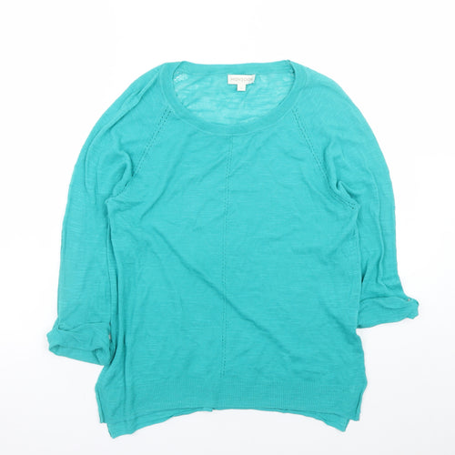 Monsoon Women Green Cotton 3/4 Sleeve Crew Neck Pullover Jumper S