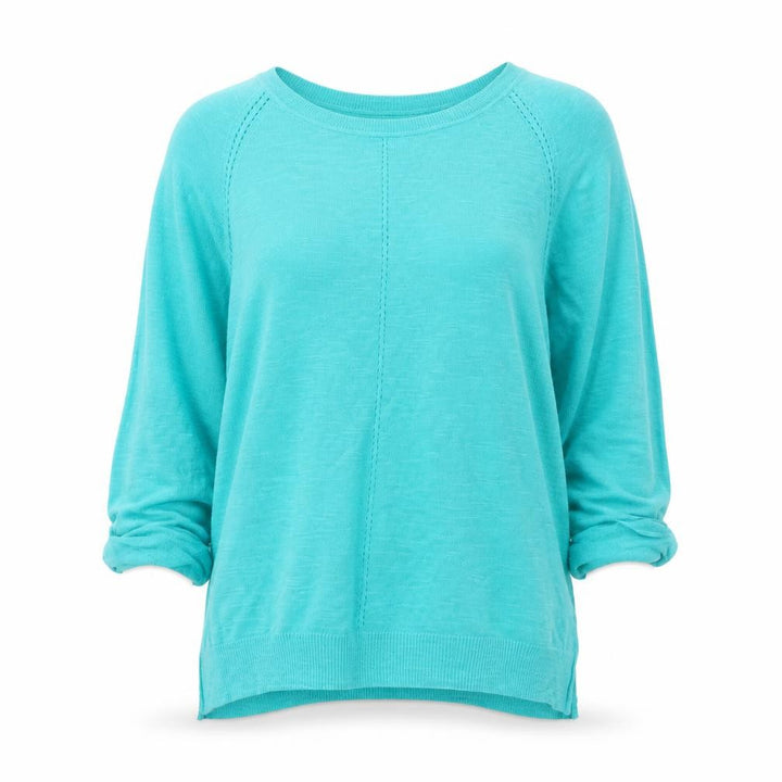 Monsoon Women Green Cotton 3/4 Sleeve Crew Neck Pullover Jumper S