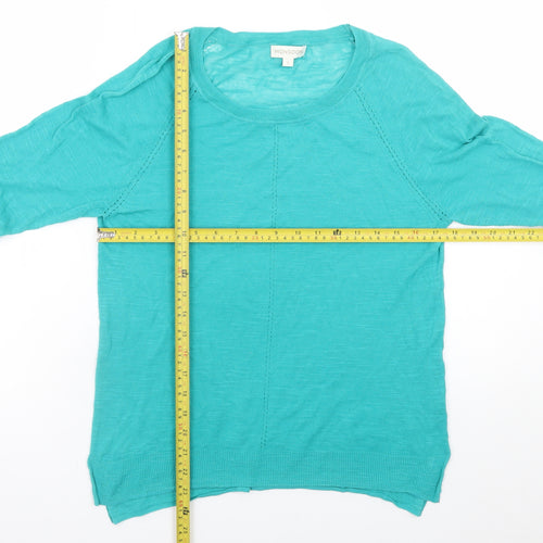 Monsoon Women Green Cotton 3/4 Sleeve Crew Neck Pullover Jumper S