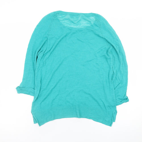 Monsoon Women Green Cotton 3/4 Sleeve Crew Neck Pullover Jumper S