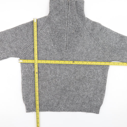 Marks and Spencer Women’s Grey High Neck Half Zip Ribbed Knit Jumper Size S