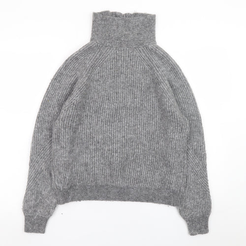 Marks and Spencer Women’s Grey High Neck Half Zip Ribbed Knit Jumper Size S