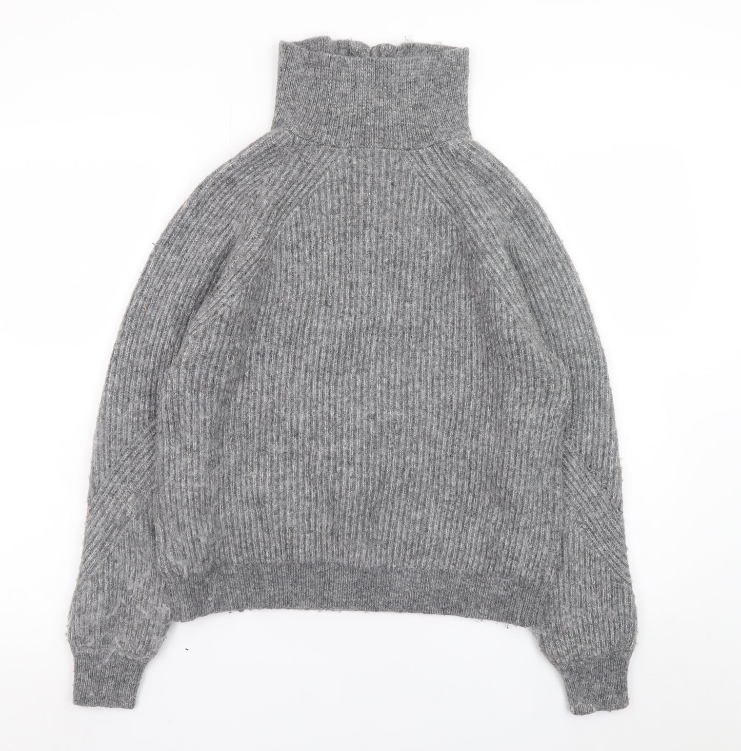 Marks and Spencer Women’s Grey High Neck Half Zip Ribbed Knit Jumper Size S