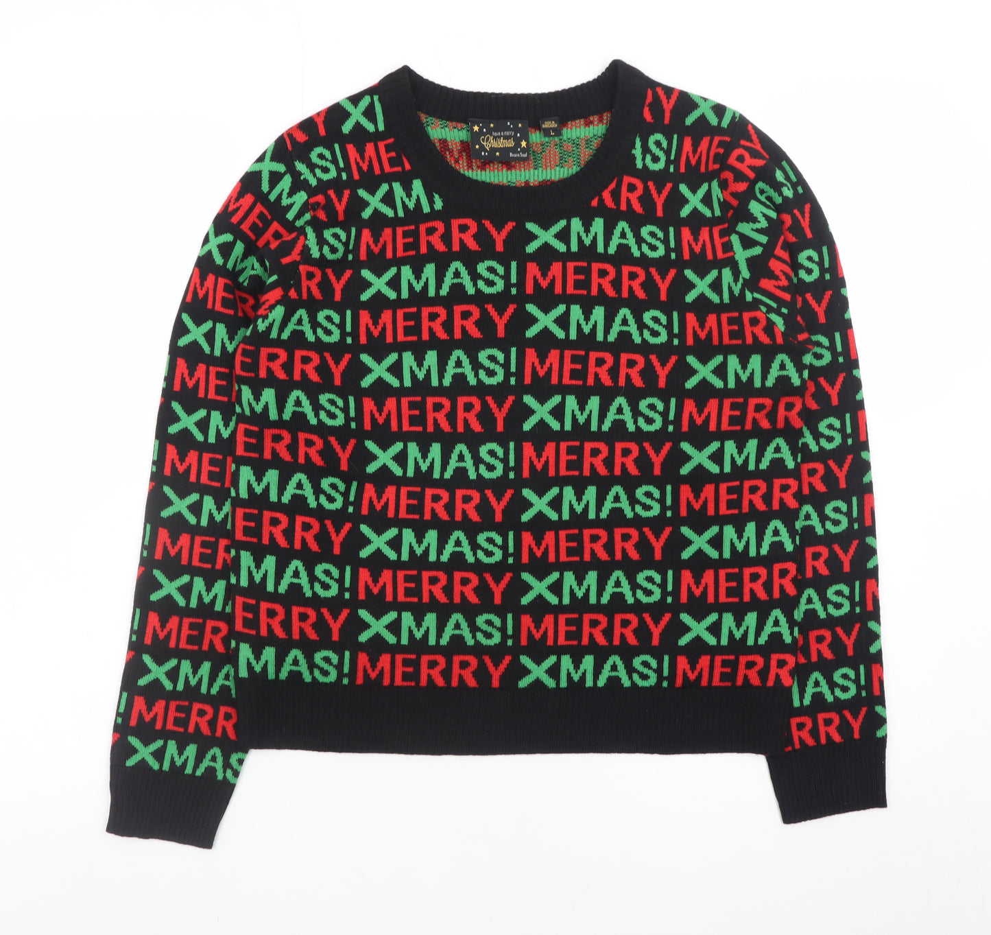 Brave Soul Women's Multicoloured L Christmas Jumper Crew Neck