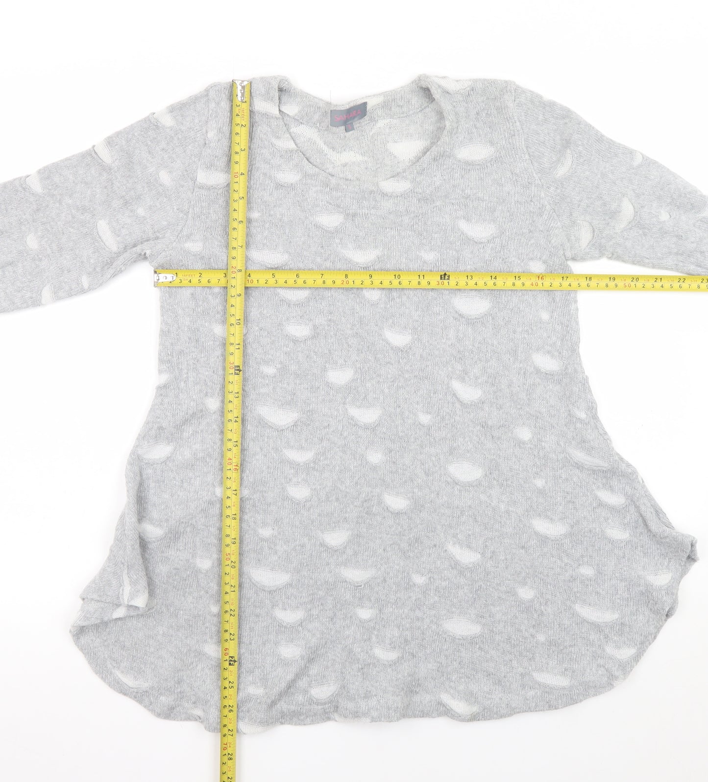 Sahara Womens Grey Round Neck Knit Pullover Jumper Size S