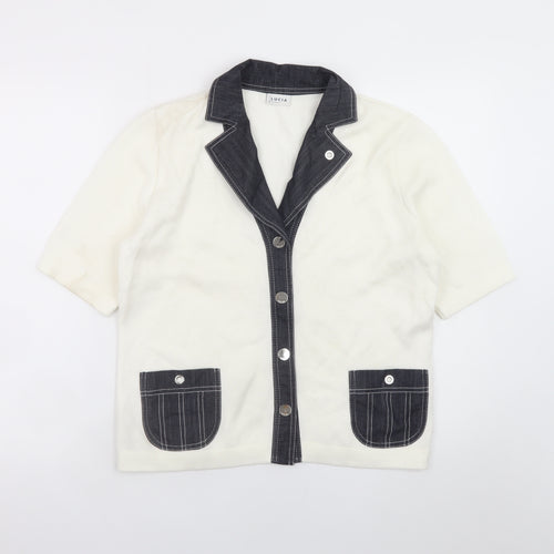Lucia Women Ivory Short Sleeve Collared Cardigan Size 12