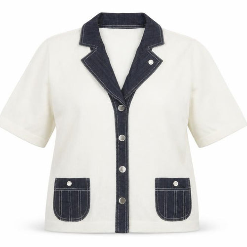 Lucia Women Ivory Short Sleeve Collared Cardigan Size 12