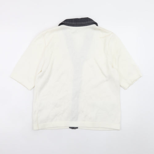 Lucia Women Ivory Short Sleeve Collared Cardigan Size 12