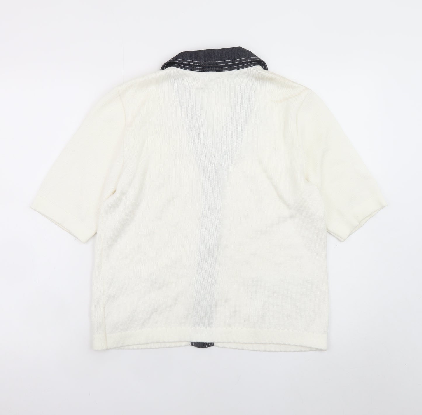 Lucia Women Ivory Short Sleeve Collared Cardigan Size 12