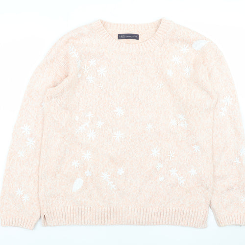 Marks and Spencer Women Beige Floral Embroidered Jumper Size 14