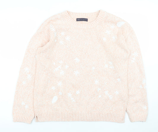 Marks and Spencer Women Beige Floral Embroidered Jumper Size 14