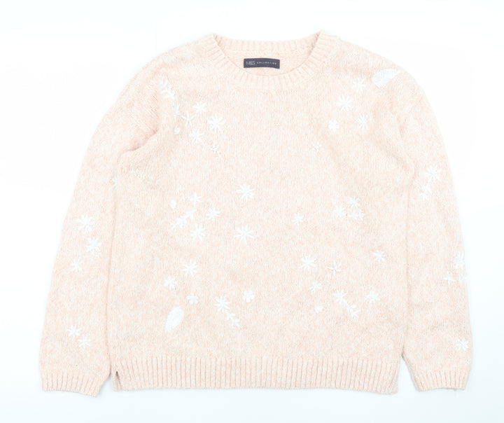 Marks and Spencer Women Beige Floral Embroidered Jumper Size 14