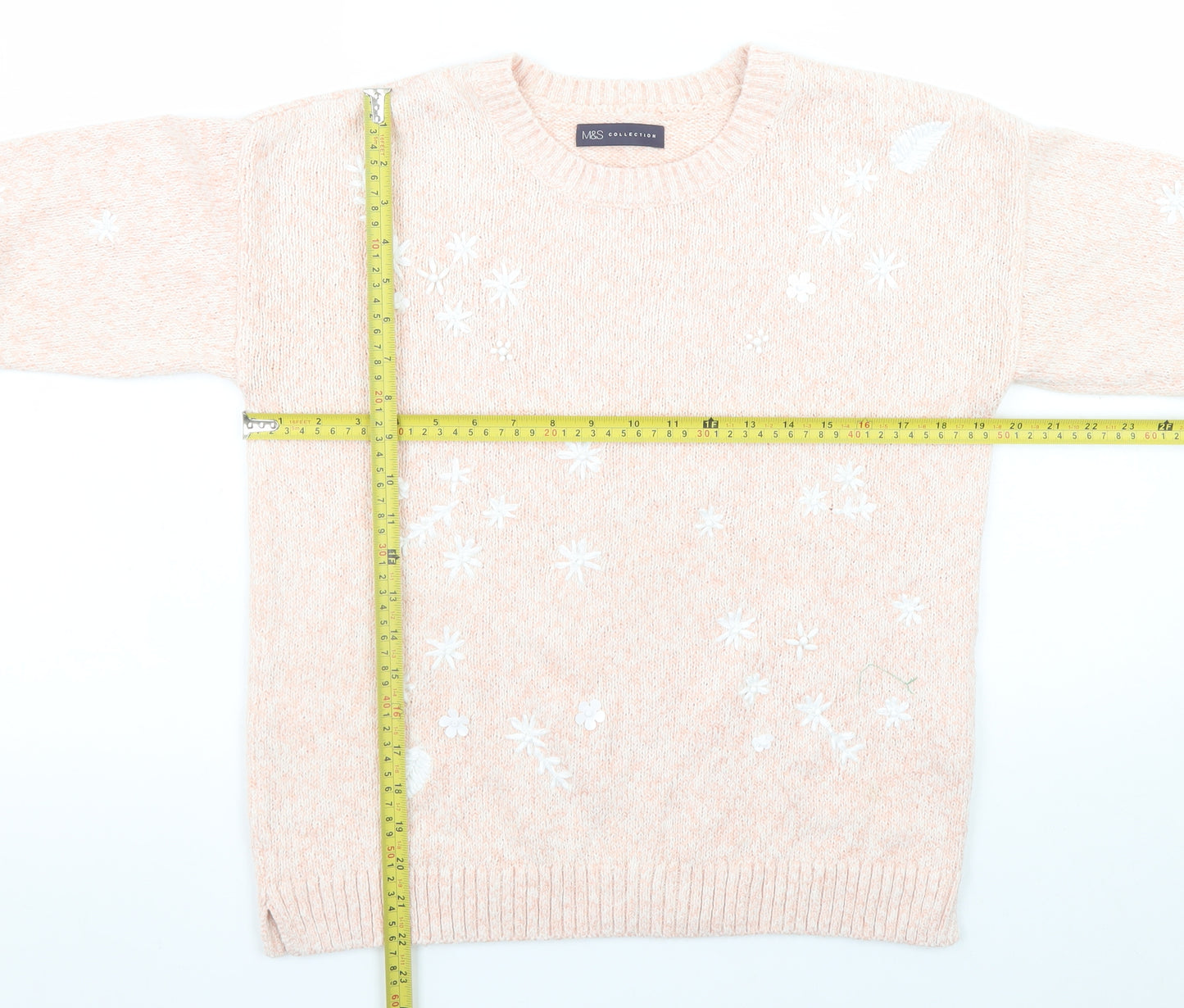 Marks and Spencer Women Beige Floral Embroidered Jumper Size 14