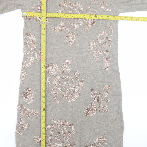 Monsoon Women Grey Sequin Floral Knit Jumper Dress Size S