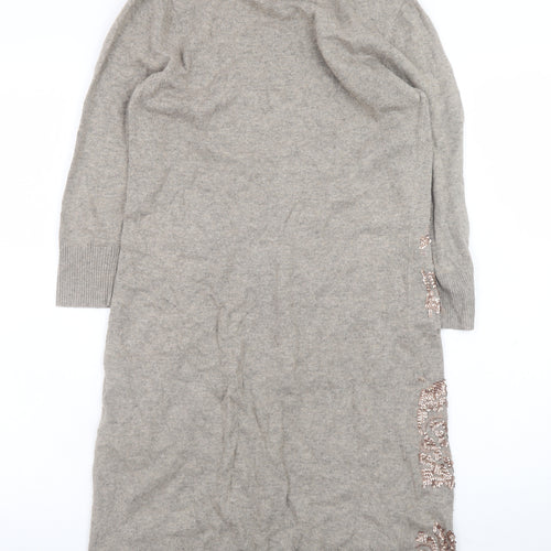Monsoon Women Grey Sequin Floral Knit Jumper Dress Size S