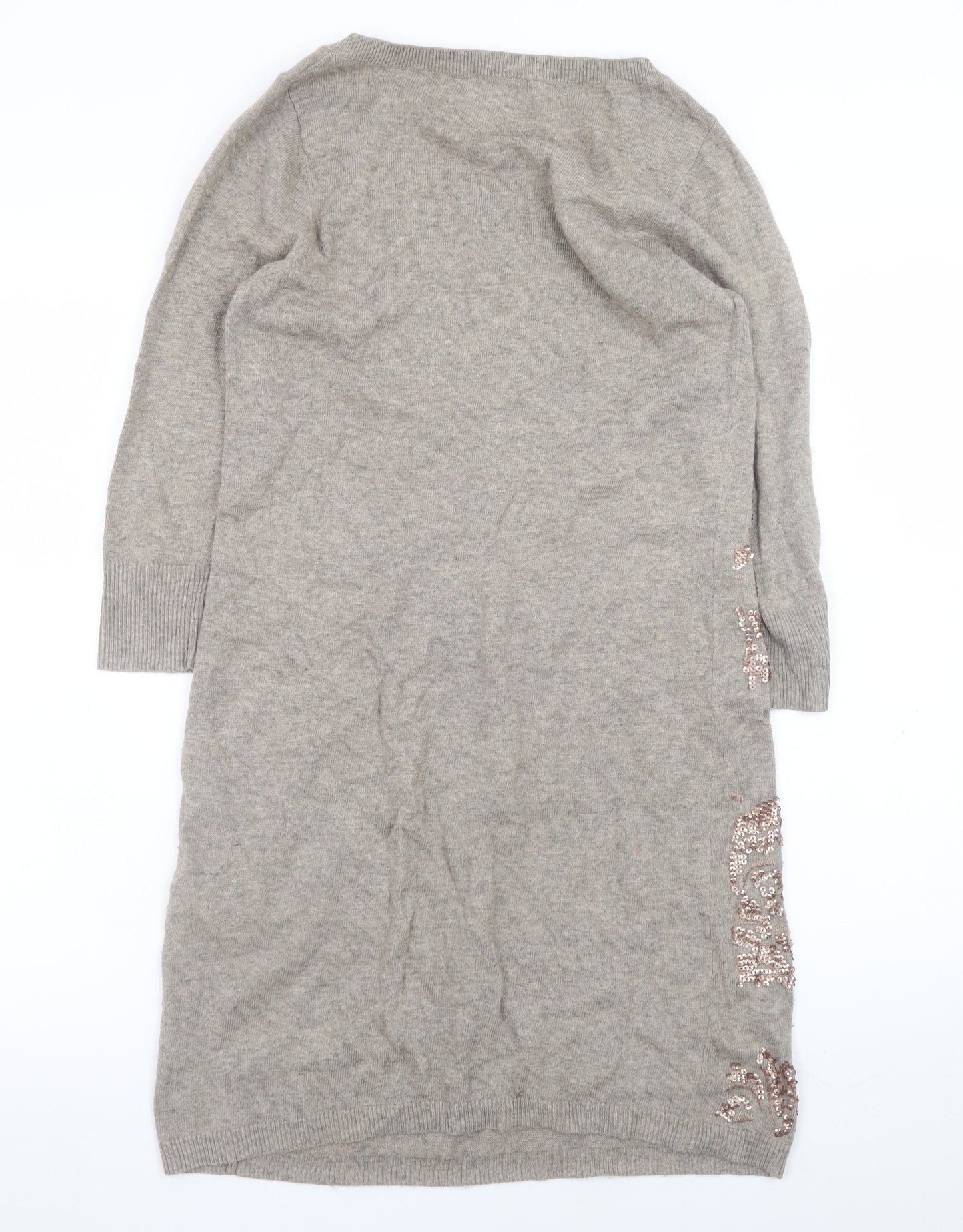 Monsoon Women Grey Sequin Floral Knit Jumper Dress Size S