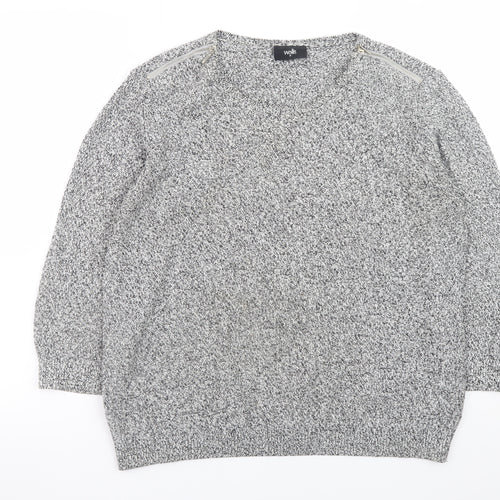 Wallis Womens Grey Knit Pullover Jumper M Long Sleeve Zip Detail